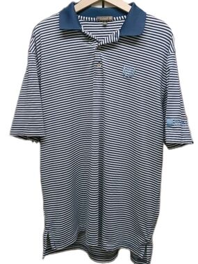 Peter Millar Summer Comfort RMH Cup Golf Polo Shirt XL Navy White Stripe GUC